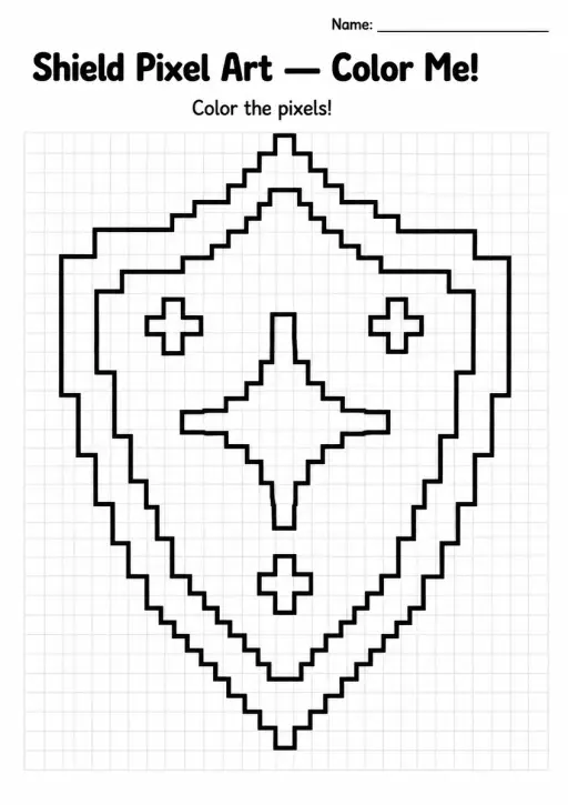 Shield Pixel Art Coloring Page