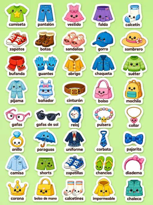 Ropa - Hoja de pegatinas imprimibles