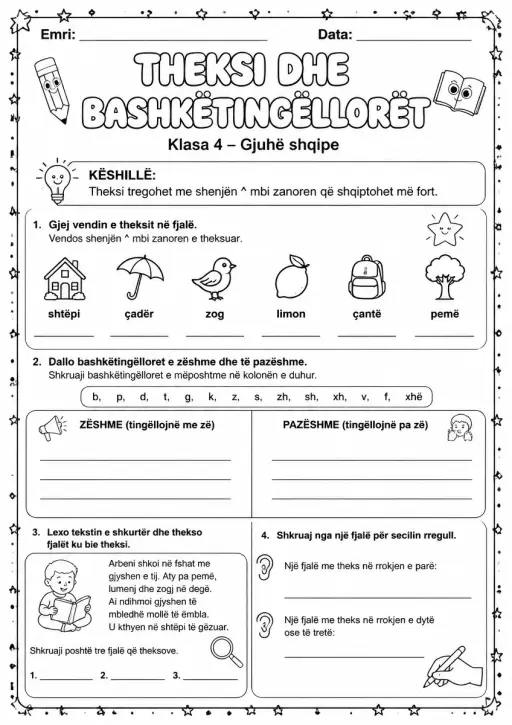 Theksi dhe bashkëtingëlloret klasa 4