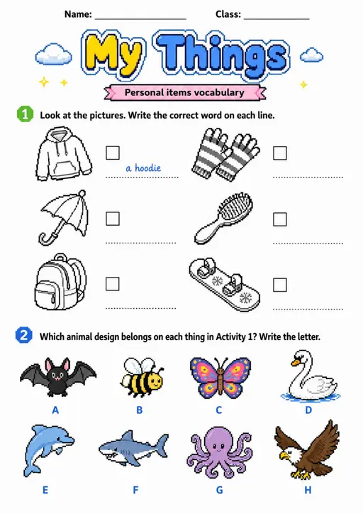 Cambridge Flyers - My Things | Free Worksheet