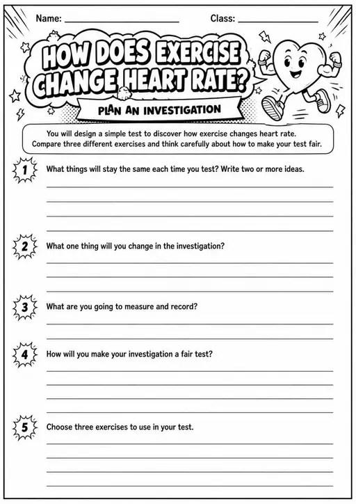 HOW DOES EXERCISE CHANGE HEART RATE? - Grade 3 Science Worksheet