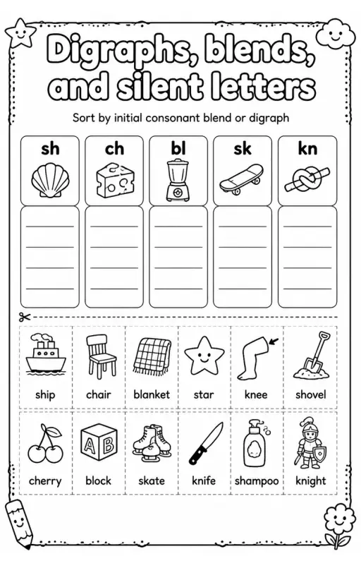 Sort by initial consonant blend or digraph