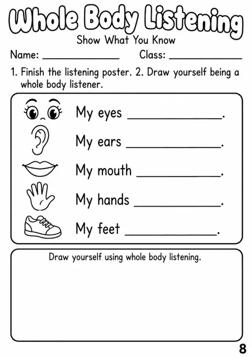 Whole Body Listening Worksheet Pack