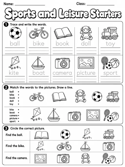 Sports and Leisure Starters Vocabulary Worksheet Pack