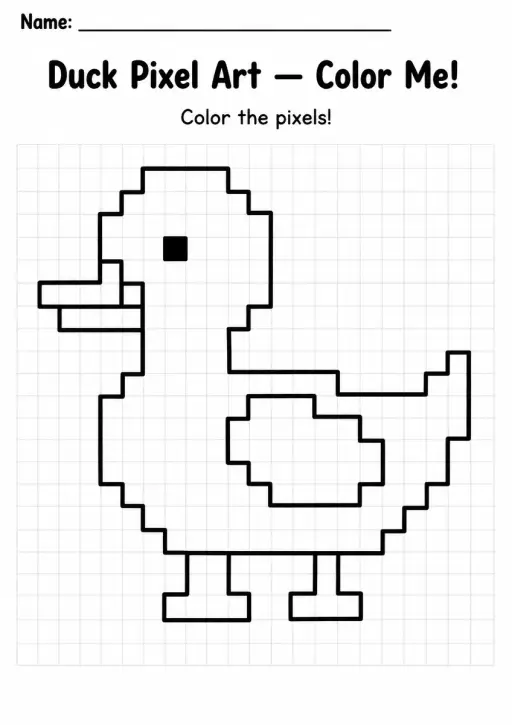 Duck Pixel Art Coloring Page