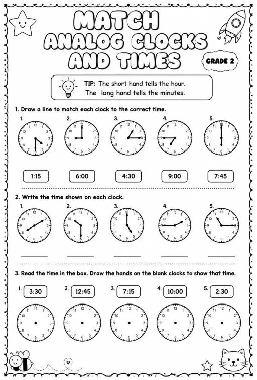 Match analog clocks and times