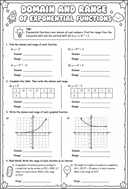 Domain and range of exponential functions