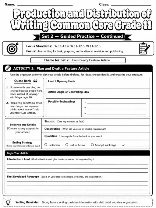 Production and Distribution of Writing Common Core Grade 11