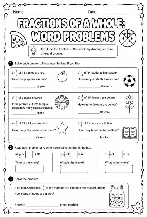 Fractions of a whole: word problems