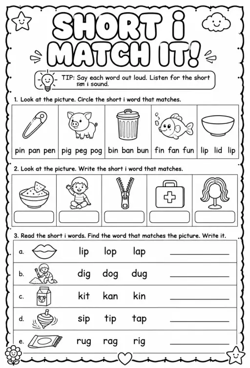 Choose the short i word that matches the picture: lowercase