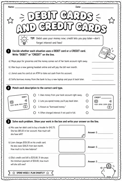 Debit cards and credit cards