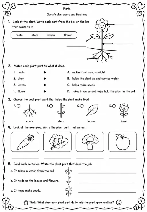 Classify plant parts and functions