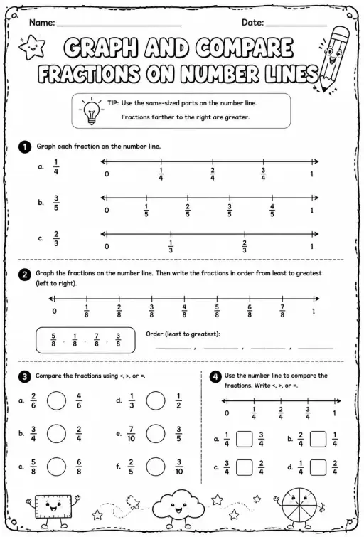 Graph and compare fractions on number lines