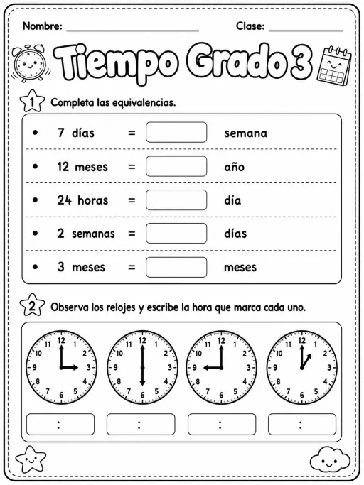 3.º grado - repaso de matemáticas - Paquete de fichas - Conjunto 3