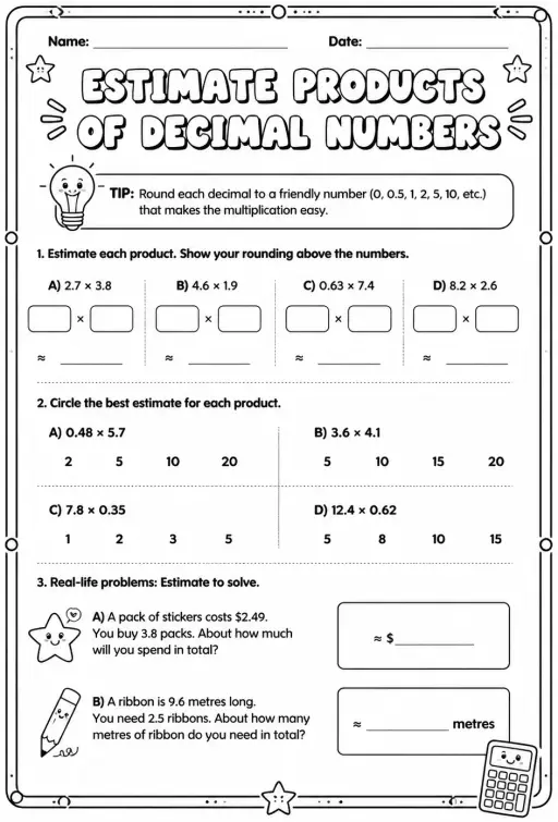 Estimate products of decimal numbers
