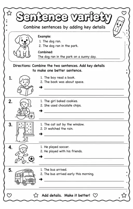 Combine sentences by adding key details