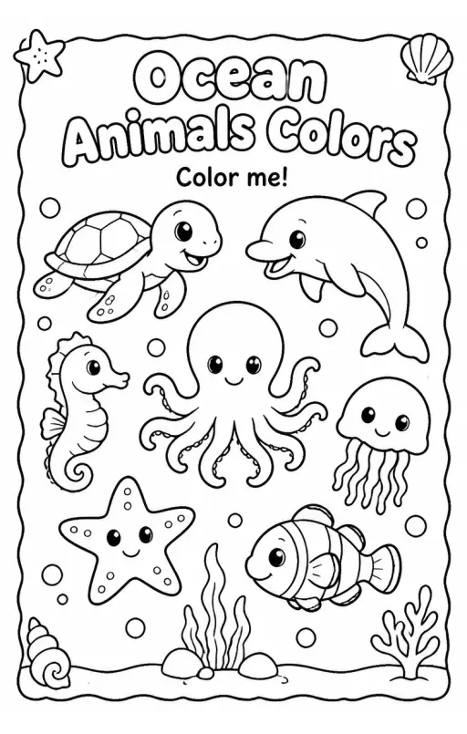 Ocean Animals Colors Coloring Page