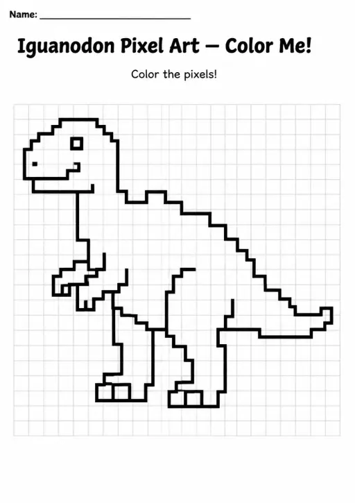 Iguanodon Pixel Art Coloring Page