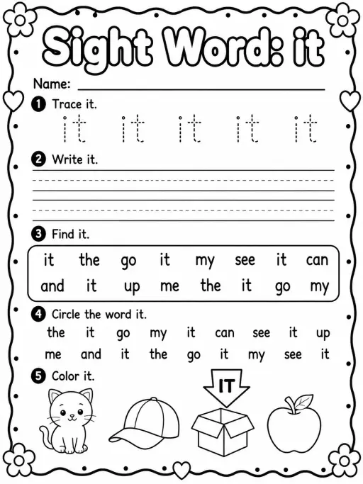 Sight Words in Worksheet Pack