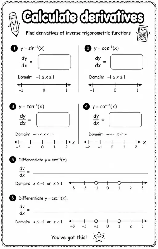 Find derivatives of inverse trigonometric functions