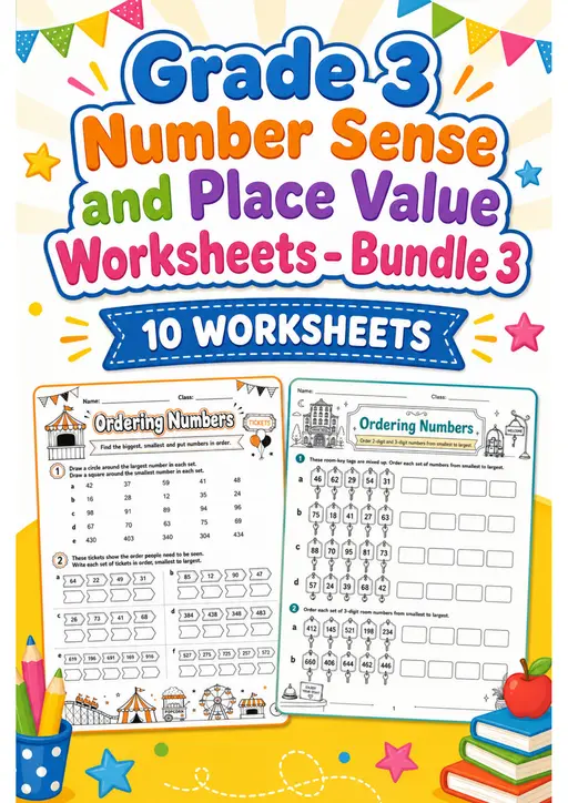Grade 3 Number Sense and Place Value Worksheets - Pack 3