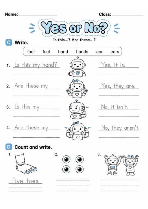 Yes Or No? | Grade 1 English Language Arts Worksheet