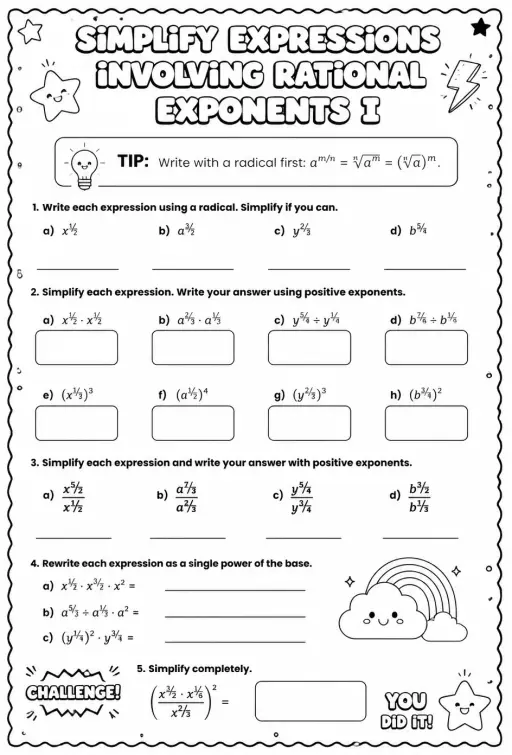 Simplify expressions involving rational exponents I
