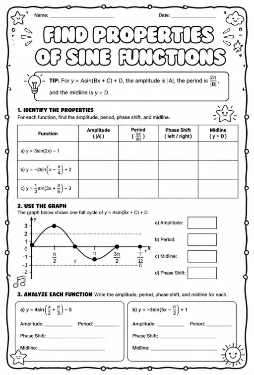 Find properties of sine functions