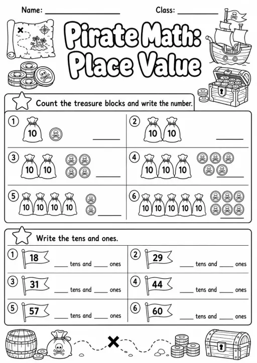Pirate Math: Place Value Worksheet