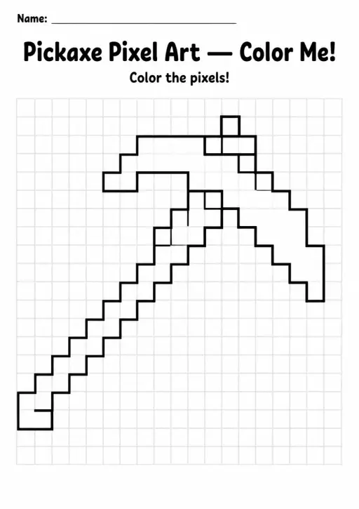Pickaxe Pixel Art Coloring Page