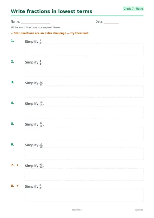 Write fractions in lowest terms