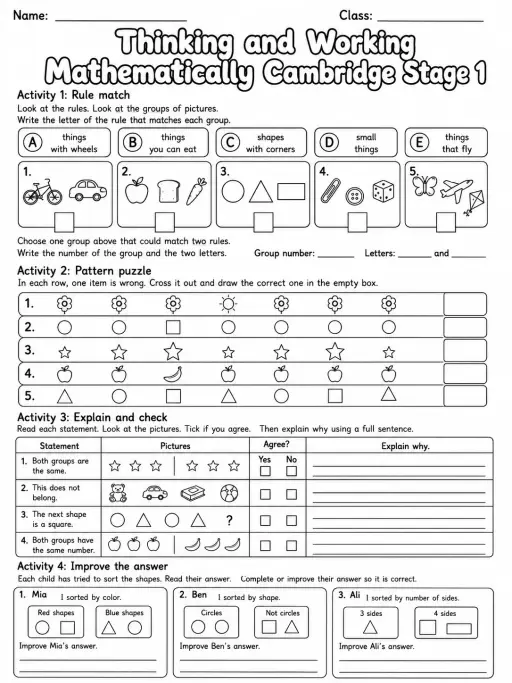 Thinking and Working Mathematically Cambridge Stage 1