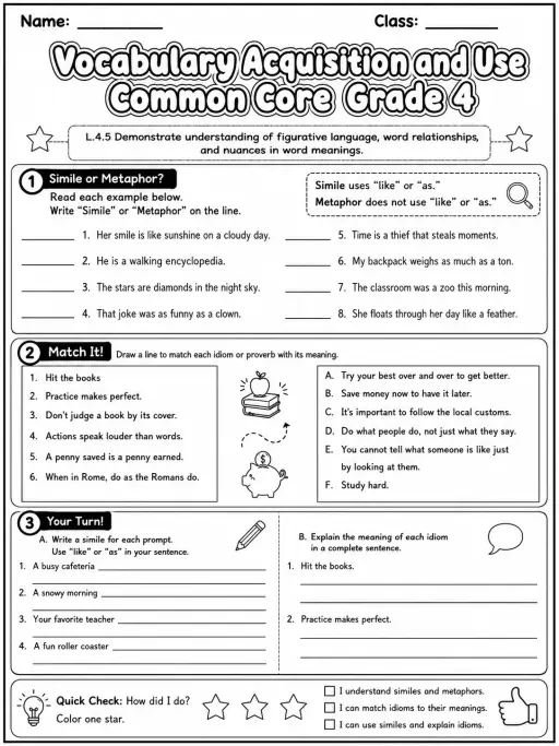 Vocabulary Acquisition and Use Common Core Grade 4