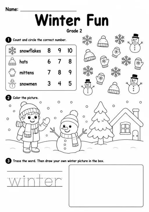 Winter Worksheet — Grade 2
