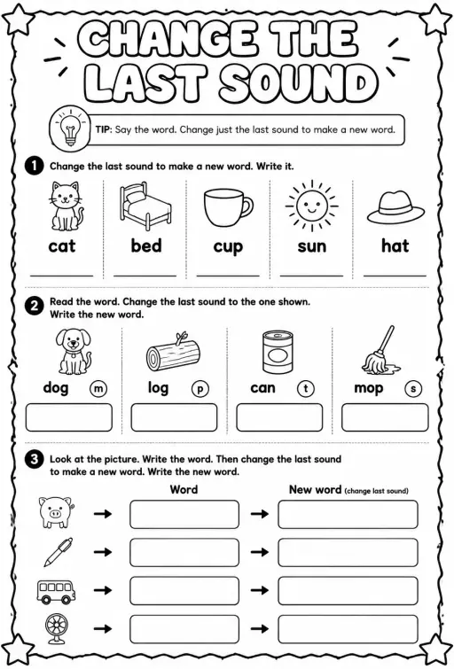 Change the last sound in a word