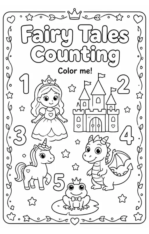 Fairy Tales Counting Coloring Page