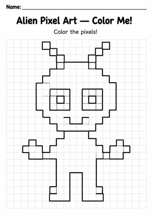 Alien Pixel Art Coloring Page