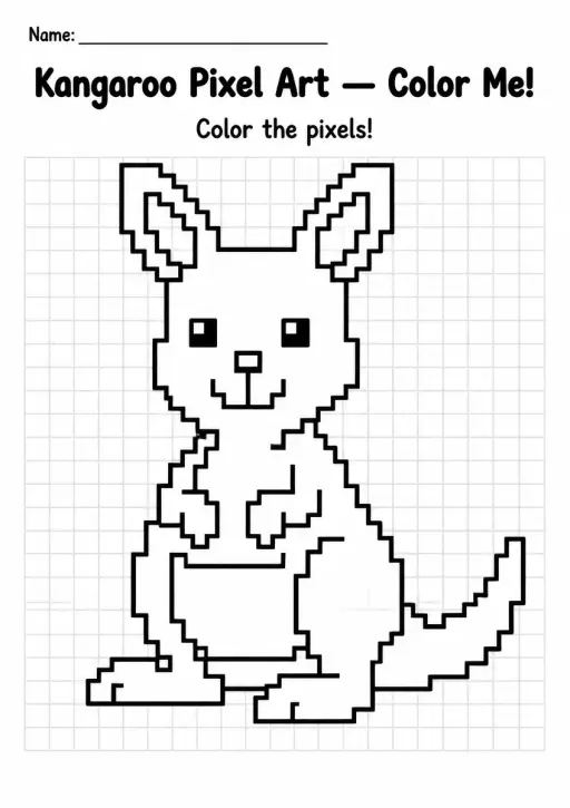 Kangaroo Pixel Art Coloring Page