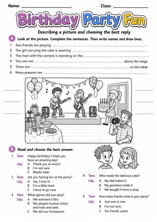Cambridge MOVERS - Birthday Party Fun | Free Worksheet