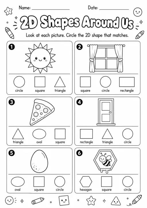 2D Shapes Around Us Geometry Worksheet Pack