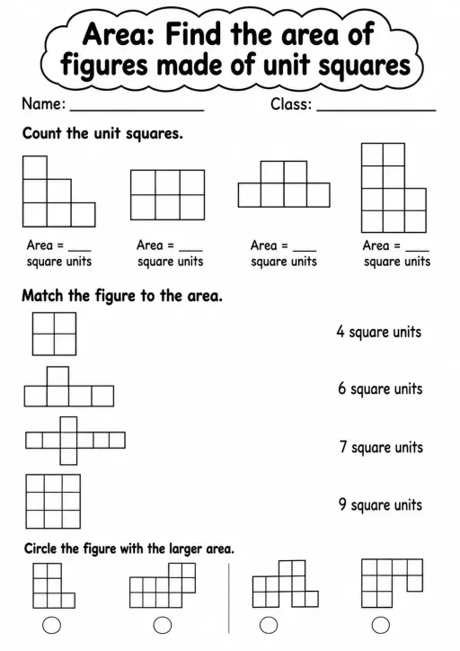 Grade 3 Area Math Worksheet Pack