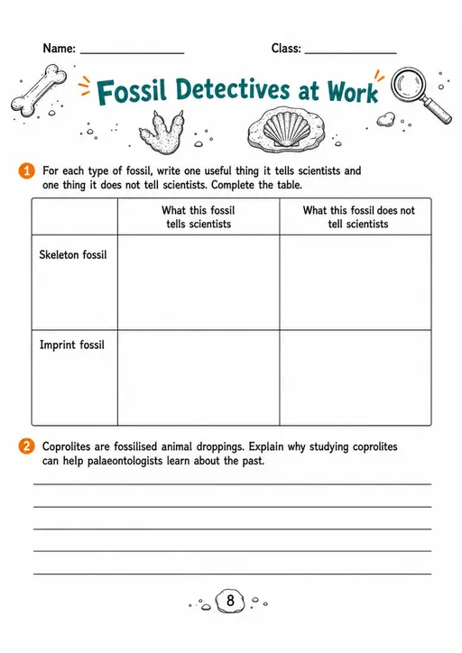 Fossil Detectives at Work - Grade 3 Science Worksheet