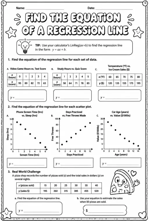 Find the equation of a regression line
