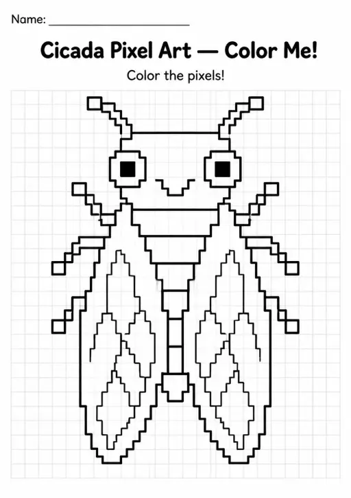 Cicada Pixel Art Coloring Page