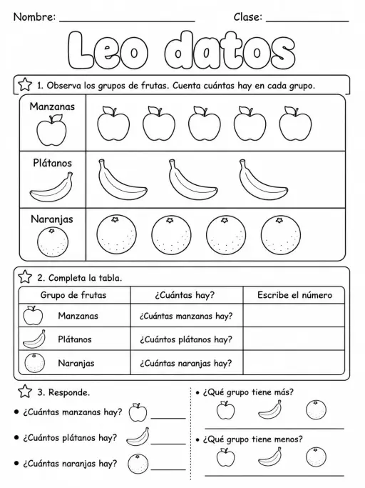 2.º grado - datos, tablas y gráficas - Paquete de fichas - Conjunto 2