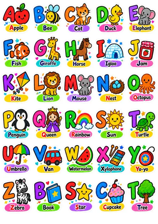 Alphabet Objects And Words English Vocabulary Stickers