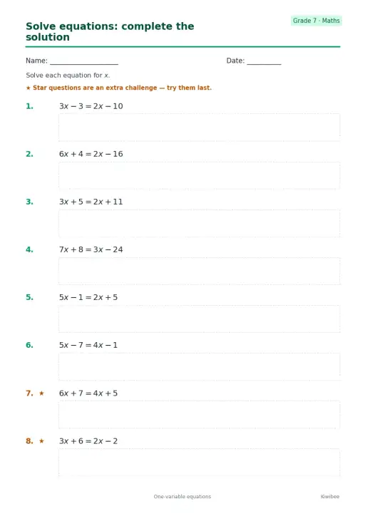 Solve equations: complete the solution