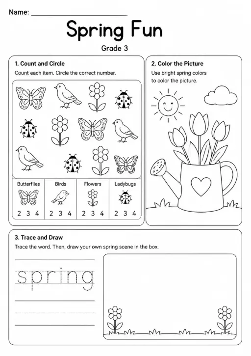 Spring Worksheet — Grade 3