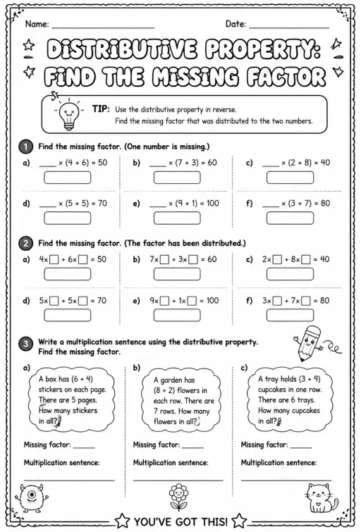 Distributive property: find the missing factor