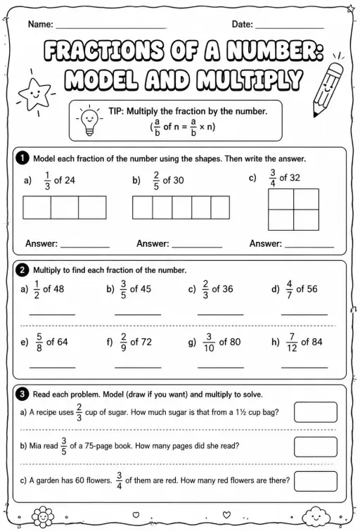 Fractions of a number: model and multiply